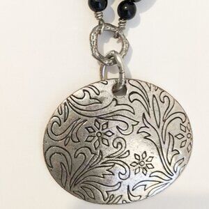 Lia Sophia Necklace Silver Tone Pendant with swirling Leaves Flower Design